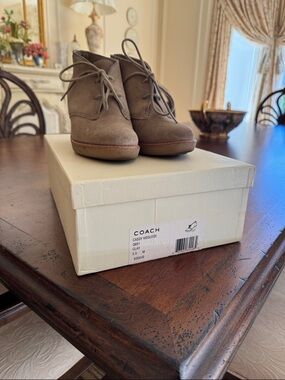 Coach Clay Suede Lace-Up Wedge Booties